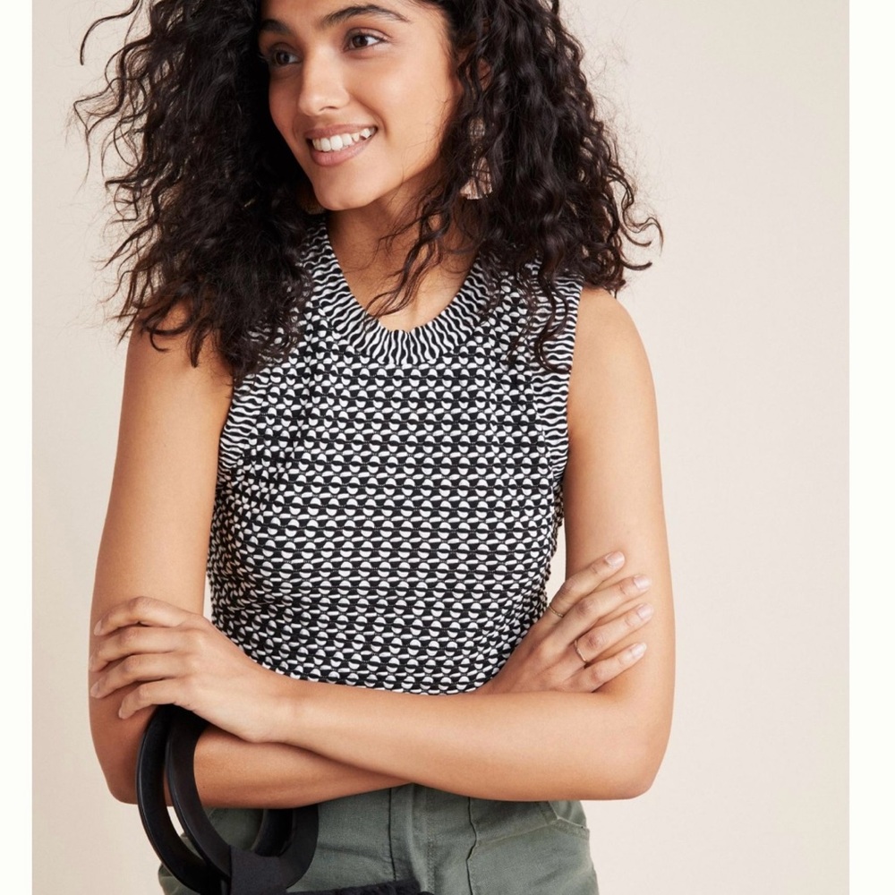 Maeve Black and White Patterned Knit Tank
